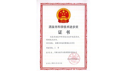 酒泉市科學(xué)技術(shù)進(jìn)步三等獎(jiǎng)